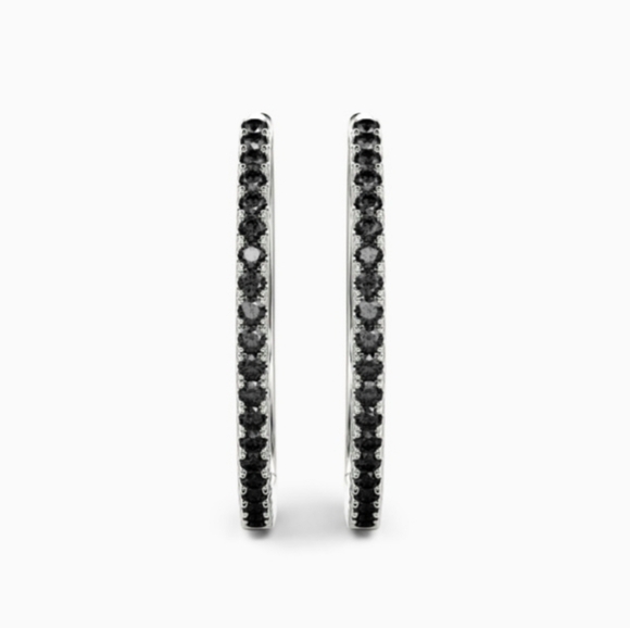 Sterling Silver 925 Onyx Hoop Earrings - Picture 2 of 6